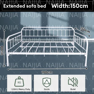 NAIJIA Metal Bed Frame Heavy Duty Day Bed Katil Siang Metal Bed Katil Bujang - Black White