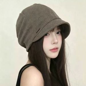 AODDO Màu trơn Mũ vành ngắn Mềm mại Vải cotton Mũ của họa sĩ Thường ngày Thoáng khí Mũ len dành cho phụ nữ