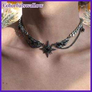 Colorfulswallow Punk Devil cánh đen Zircon Mặt dây chuyền vòng cổ cho nam giới phụ nữ Gothic hiphop mát tối Vòng cổ bên trang sức phụ kiện Quà Tặng