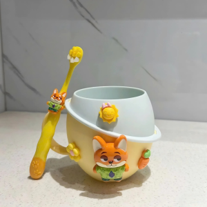 Bộ Cốc Đánh Răng Cho Bé Kèm Bàn Chải Hoạt Hình – Ly Súc Miệng Trẻ Em Nhựa An Toàn Màu Pastel