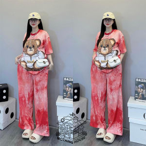 Tie Dye Print Terno For Womens Cotton Plus Size Outfit Panlakad Pajama Set Loungewear Round Neck Sleepwear Korean Nightwear Coords Coordinates Womenswear Woman T-Shirt Short Sleeve Pants Homewear
