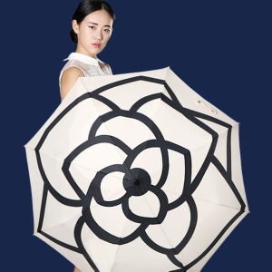 Camellia Sun Payung Pelindung Matahari Penebat Payung Bergaris Hitam dan Putih Hujan Cerah Payung Vinyl Portable Dual-Use