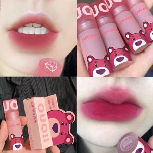 Cappuvini 3pcs/Set Cute Strawberry Bear Lip Glaze Set Matte Velvet Lip Mud Waterproof Long-lasting Non-fading Non-stick Cup Lip Tint