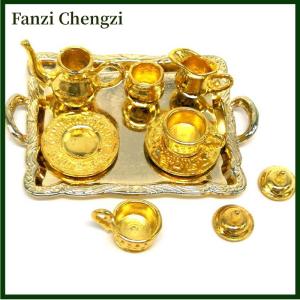 Fanzi 10Pcs 1: 12 Dollhouse Furniture Miniature Dining Ware Metal Tea Cup Plate Set