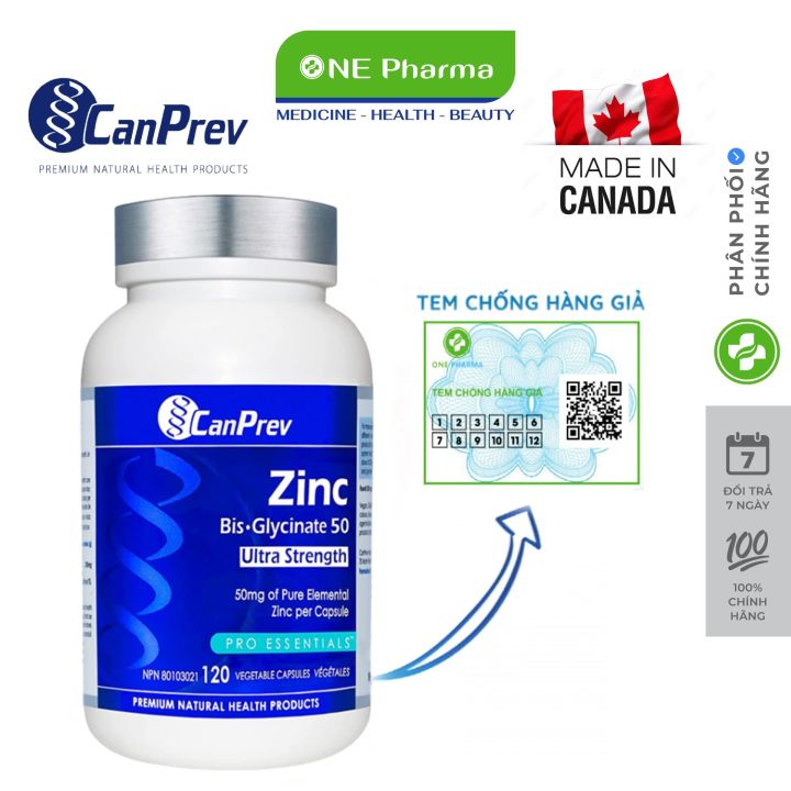 Viên Uống Bổ Sung Kẽm CanPrev Zinc Bis-Glycinate 25-50 Ultra Strength 120 Viên