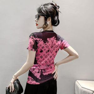 Ammin เสื้อเบลาส์คอกลมแขนลำลองขาสั้นของผู้หญิงเสื้อเบลาส์แฟชั่นเสื้อยืดผ้าฝ้ายพิมพ์ลายขนาดใหญ่พิเศษสำหรับฤดูร้อน2024