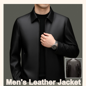 Mens Genuine Leather Jacket Classic Business Casual Coat Lapel Style Durable Fashionable Spring Autumn Outerwear
