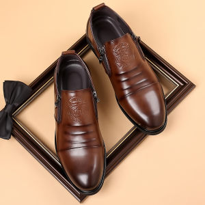 Chmozyf kinh doanh Giày Da lịch sự cho bé nam thường ngày Giày cưới thời trang nâu Oxford nhọn Giày công sở sang trọng người đàn ông