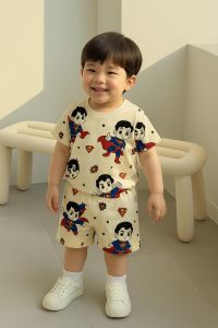 Setelan Baju Anak Laki-laki Motif Keren Bahan Katun Lengan pendek Usia Anak 3 Bulan-10 Tahun
