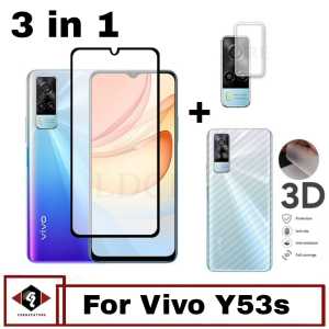 Paket 3-IN1 Tempered glass Layar Vivo Y53S / Y51A / Y51 Full Cover Bonus Anti Gores Camera  Dan Skin Carbon Pelindung Belakang Hp