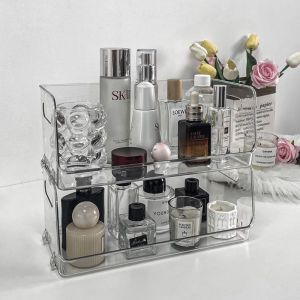 Layered Acrylic Cosmetic Organizer Stackable Portable Makeup Case with Dust Proof Design