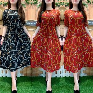 MIDI DRESS BELTY CHAIN PLISKET 1238 DRESS WANITA TERBARU