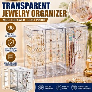 Transparent Plastic Jewelry Storage Box Multi Drawer Dust Proof Organizer For Necklace Earrings