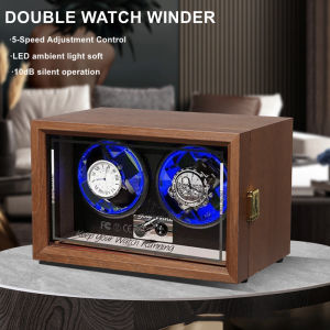 Watch Winder Box Double Slot Wood Grain Automatic Vertical Silent Box Home Use Watch Winders Rotating Watch Box With Led Light