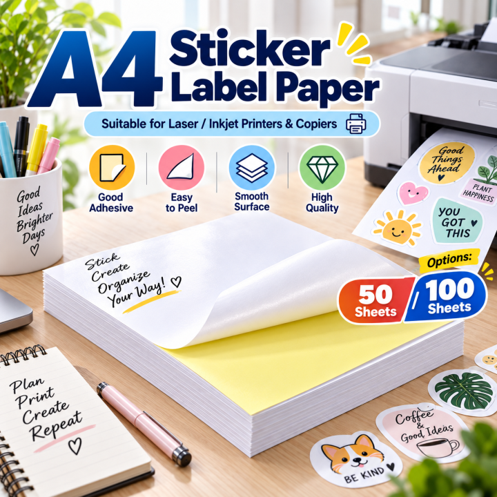 A4 Sticker Label Paper 🇸🇬 50 sheets*100sheets / A4 Sticker Label Paper Glossy Full Page 50/100 ...
