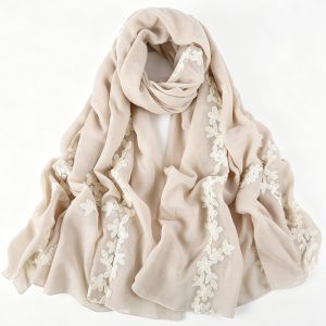 EODKUS Floral Pattern Embroidered Hijab Soft Edged Breathable Ethnic Long Foulard Elegant Temperament Thin Fabric Shawl Summer Season
