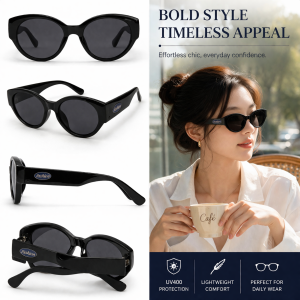 Milano Bold Cat Eye Sunglasses – UV400 Oversized Black Fashion Retro Shades for Women