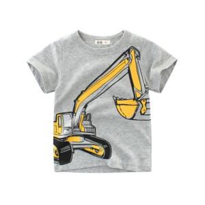 Summer Wear Kids Boys Grey Excavator Cute Casual Short Sleeves Cotton Tops T-Shirt