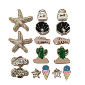 16Pcs Crocs Jibbitz Charms 3D Beach Starfish Slippers Shoe Buckles Cactus Shaped Shoe Flowers Detachable Shoes Decoration for Crocs