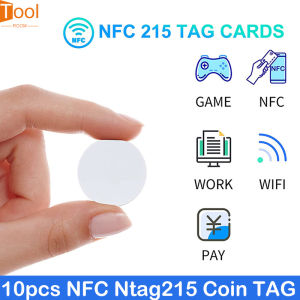 10pcs NFC Ntag215 Coin TAG Key 13.56MHz NTAG 215 Card Label RFID Ultralight Tags Labels 25 mm diameter