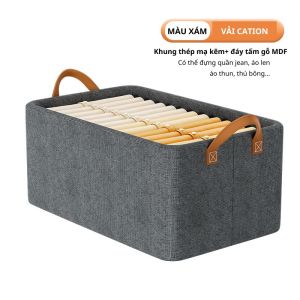 Set 3 hộp đựng đồ dày đẹp có khung sắt chất liệu dễ giặt kích thước 47x28x20cm