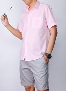 เชิ้ตคอปกแขนสั้น สีชมพู ผ้าOxford (อก 40-44 นิ้ว)