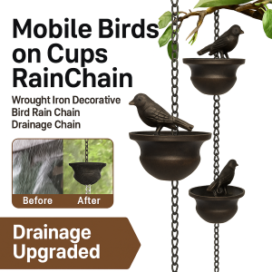 Mobile Birds on Cups Rain Chain Drain Pipe Drain Metal Drainage Equipment Corrosion Protection Practical Durable金属鸟形雨链