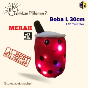 Boneka Boba Milk Tea Bahan Full Velboa Tinggi 30 cm Berlabel SNI LED & Thumbler 1 meter