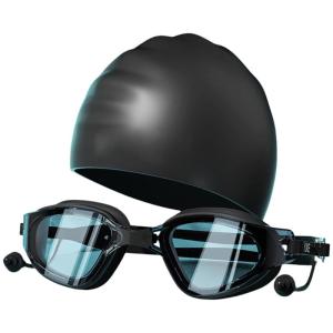 Swimming Goggles with Swimming Caps Open Water Swimming Goggles Anti-Fog Protections No Leakage Clear Views for Adults