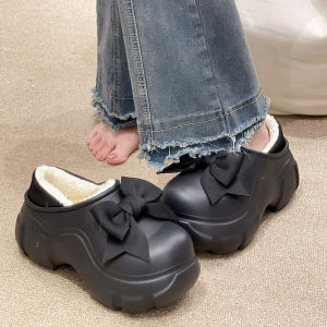 IELGY Winter thick-soled heightened waterproof velvet warm bag with bow womens EVA cotton shoes