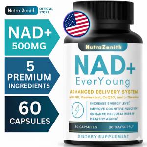 Nutra Zenith NAD+ Supplement with Nicotinamide Riboside (NMN Alternative) CoQ10 & Resveratrol – 60 Capsules for Healthy Aging Support Energy Boost & Cognitive Function Enhancement – Cellular Renewal & Vitality
