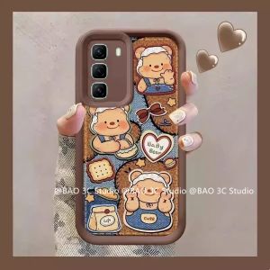 New Casing Infinix Hot 60i 60 Hot60 60 Pro + Plus 4G 5G Ins Cute Cartoon Fashion Biscuit Bear Lambskin Anti-fall Phone Case with Doll and Lanyard 2025