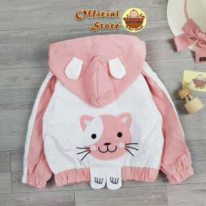 [HỎA TỐC] Áo khoác hồng cho bé gái 8-24Kg áo gió 2 lớp hình mèo thêu mũ trùm đầu chống nắng dễ thương Urombaby