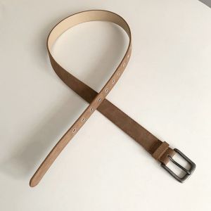 DOWNA Solid Color Hollow Out Belt Simple Matte Finish Waist Chain Rivet Detail Leather Belt Womens Accessories