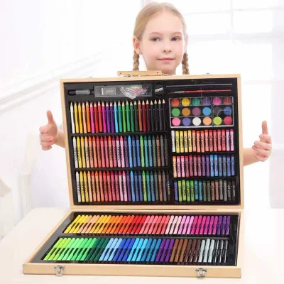 220Pcs Colour Pencil Set (Wooden Box) Color Pencils Set Oil Painting Box Warna Pensel Beg Sekolah