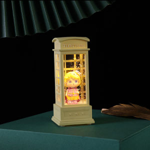 【Fans tone】 Cute Fairytale Town Snow Globe Swirling Glitter Telephone Booth Lamp Cartoon Character Interior Decoration with Led Light