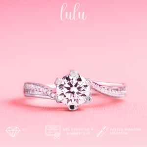 Lulu Moissanite Jewelry - Perhiasan Wanita Cincin Berlian Moissanite 1 Carat Lapis Emas 18K - Abigail Round Cut Moissanite Ring 1 CT Sertifikat GRA