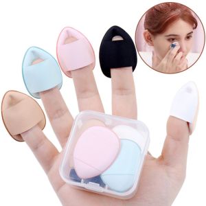 DazHom 【2-3 Days Delivery】1\3\5pcs Fingertip Mini Puff Wet Dry Use Dual-use With Box To Prevent Dust Makeup Evenly Triangle Powder Puff Not Eat Powder Air Cushion Puff Water Droplets Sponge Wholesale Mini Makeup Finger Sponge Set