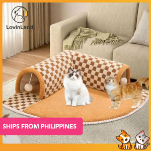 Lovinland Cat Tunnel Bed Indoor Cat Cave Bed for Multiple Cats Kitty Tube with Cat Balls Toys Removable Cat Bed House Washable Small Animal Tunnel Soft Hideout & Play Tube