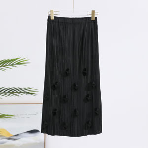 30228 One Size (45-75kg) Summer WomenS Pleated Elastic Waist Loose Plus Size Mid-Length Pleated Skirt