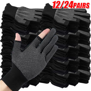 12 Pairs Dot-Textured Gloves with Sensitive Touchscreen / Wear-resistant Anti-slip Nylon Gloves / for Cycling Construction / Half Finger Work Gloves