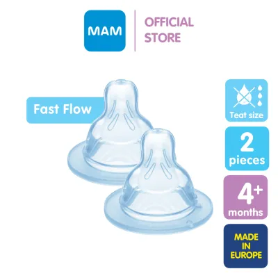 MAM Teats For 4+ Months SkinSoft Silicone Nipples for Baby Bottles - (SPILL FREE) Fast Flow (Pack of 2)