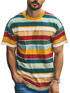 [Local Stock] VCC Simple Stripe Printed T Shirts For Men Summer Casual O-neck Short Sleeve Tops Fashion Comfortable Breathable Tees Daily Clothing