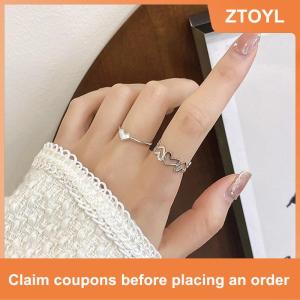 【ZTOYL】 2 chiếc nhẫn trái tim tình yêu rỗng thời trang nhẫn hình học cá tính nhẫn mở vòng Vòng chỉ số thích hợp nhẫn ngón tay trang sức thời trang Nhẫn quà tặng