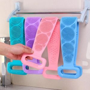 Silicone Bath Towel Dual Side Back Scrubber Belt Body Bath Brush Cleaning Tools Massage Brush