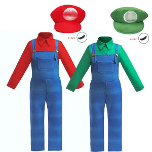 Disguise Boys Costume Super Bros brother Twins clothing Kid Costume with Hat and Mustache Festival Cosplay Performance Costumes