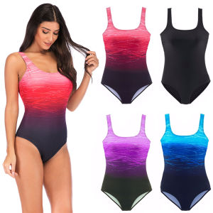 Women One Piece Gradient Swimwear Backless Padded Swimsuit Beachwear Plus Size Bikini Set Bathing Suit