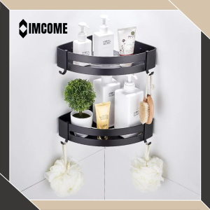 IMCOME Rak Sabun Kamar Mandi 1 Susun Tingkat Serbaguna Tempat Penyimpanan Kamar Mandi Sudut Stainless Steel Hitam