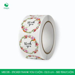 MSC05 - D2.5 cm - 1 Cuộn 500 sticker thank you tròn nhãn dán thank you tem dán cảm ơn