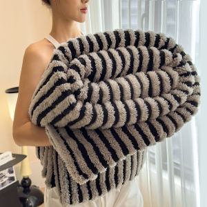 【Super low price】Imitation Rabbit Plush Striped Blanket Fluffy Soft Fleece Throw Blanket for Sofa Single Double Spring Autumn Warm Bed Blankets